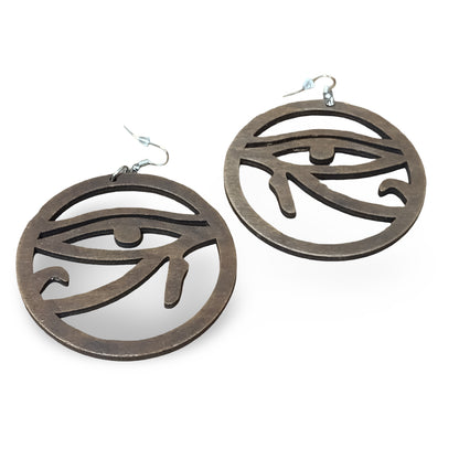 EYE OF HORUS Wood Earrings Round - Black - Brown