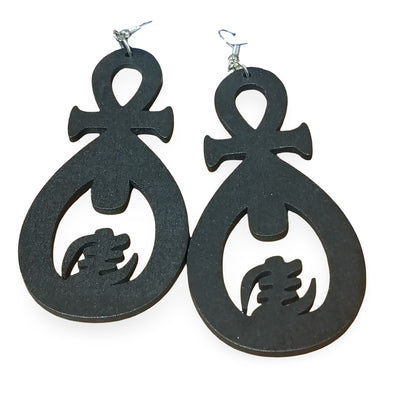 ANKH and Gye Nyame Earrings combined - Afrocentric Earrings - Black - Brown
