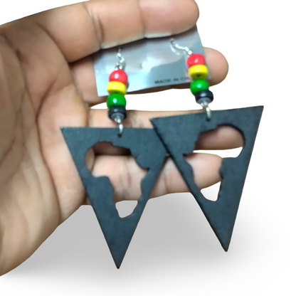 Black Triangle Earrings with map of Africa and Rasta beads