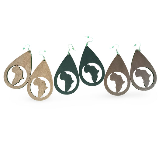 AFRICA TEAR Drop Wooden Earrings - Afrocentric Earrings - Black - Brown