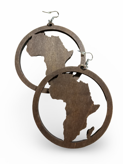 AFRICA wooden earrings with circle print - Brown - Black