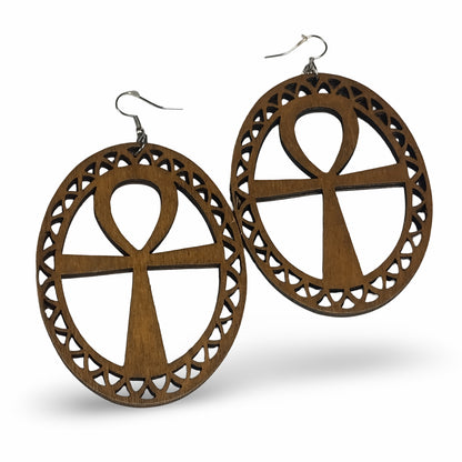 Large Wood ANKH Earrings - Afrocentric Earrings - Black - Brown - Black