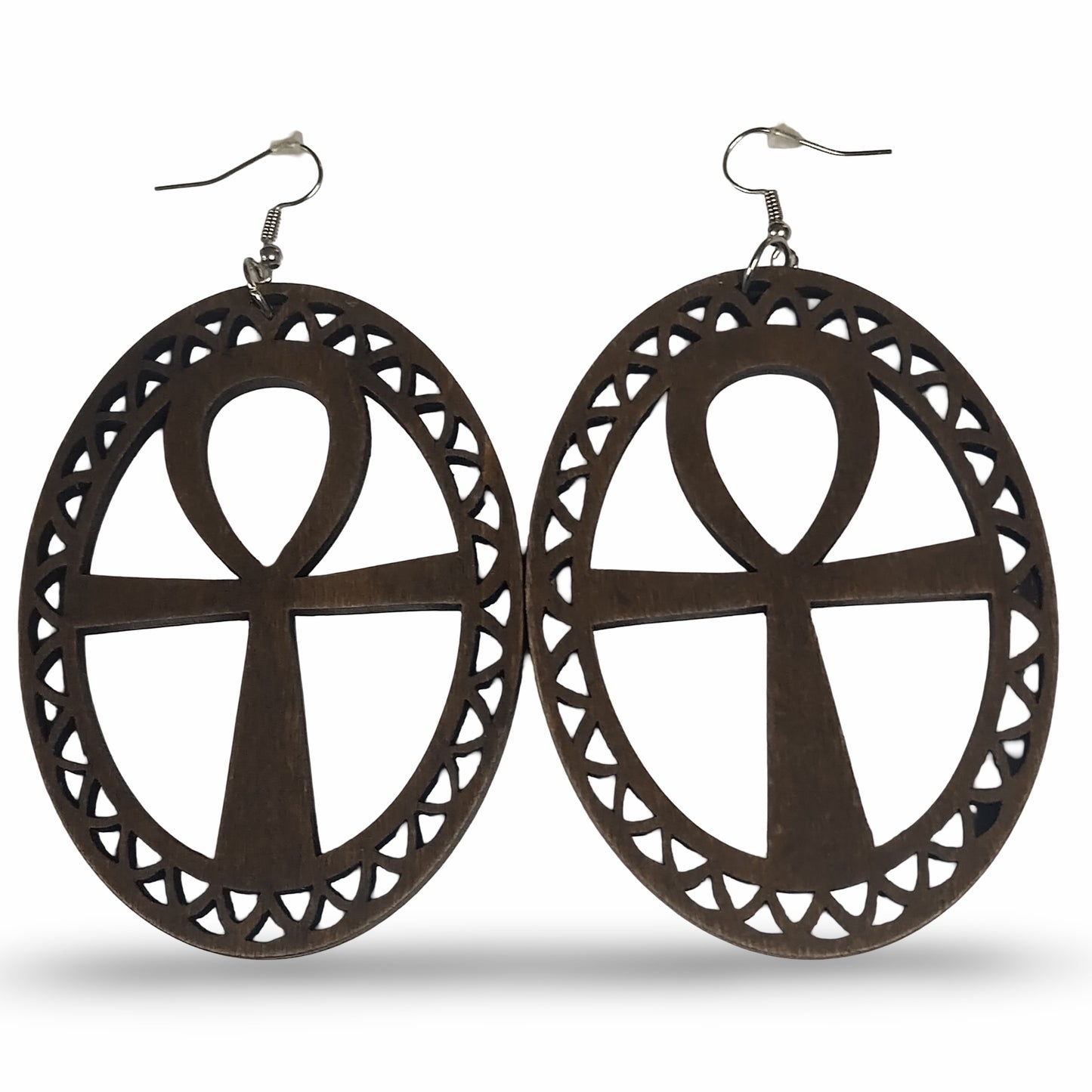 Large Wood ANKH Earrings - Afrocentric Earrings - Black - Brown - Black