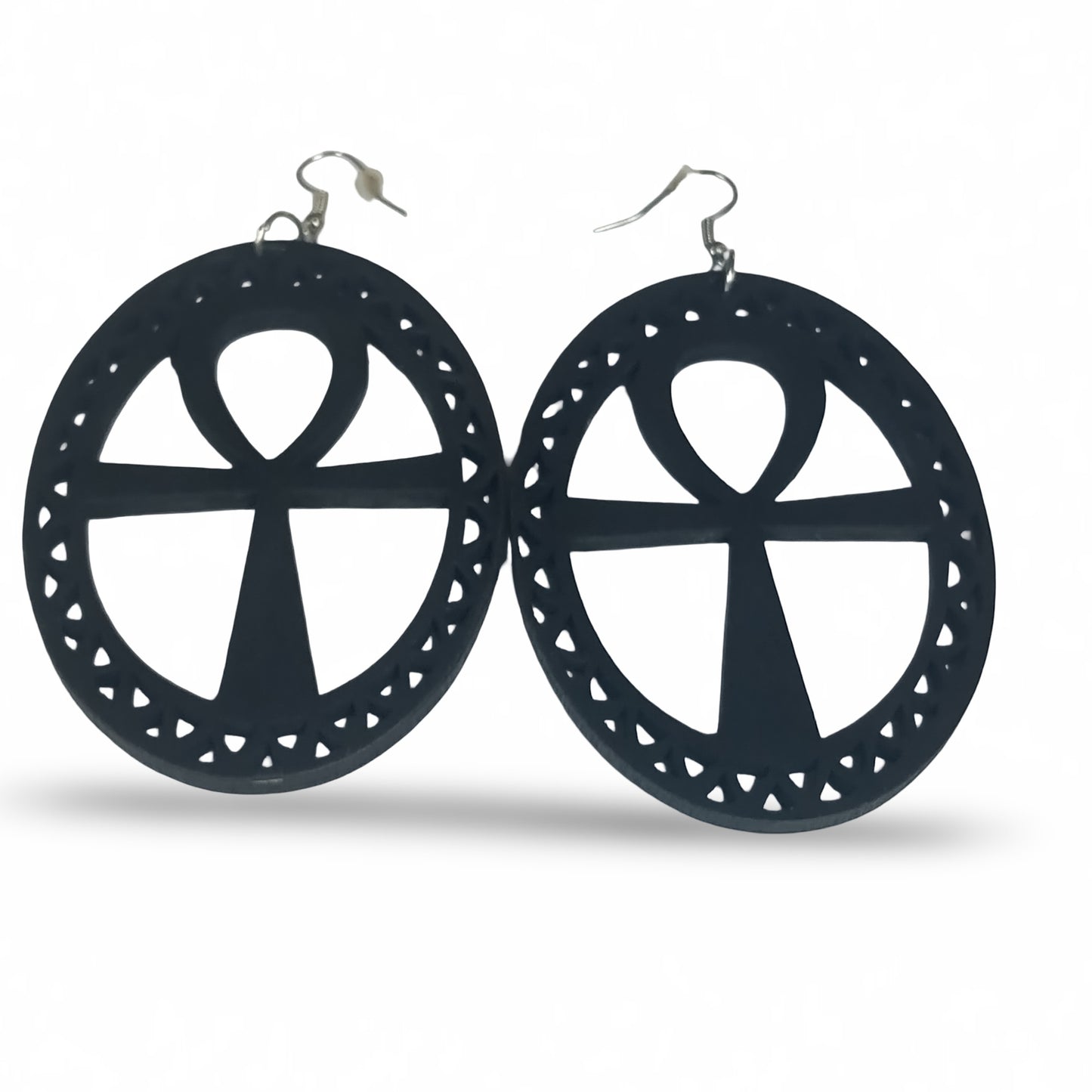 Large Wood ANKH Earrings - Afrocentric Earrings - Black - Brown - Black
