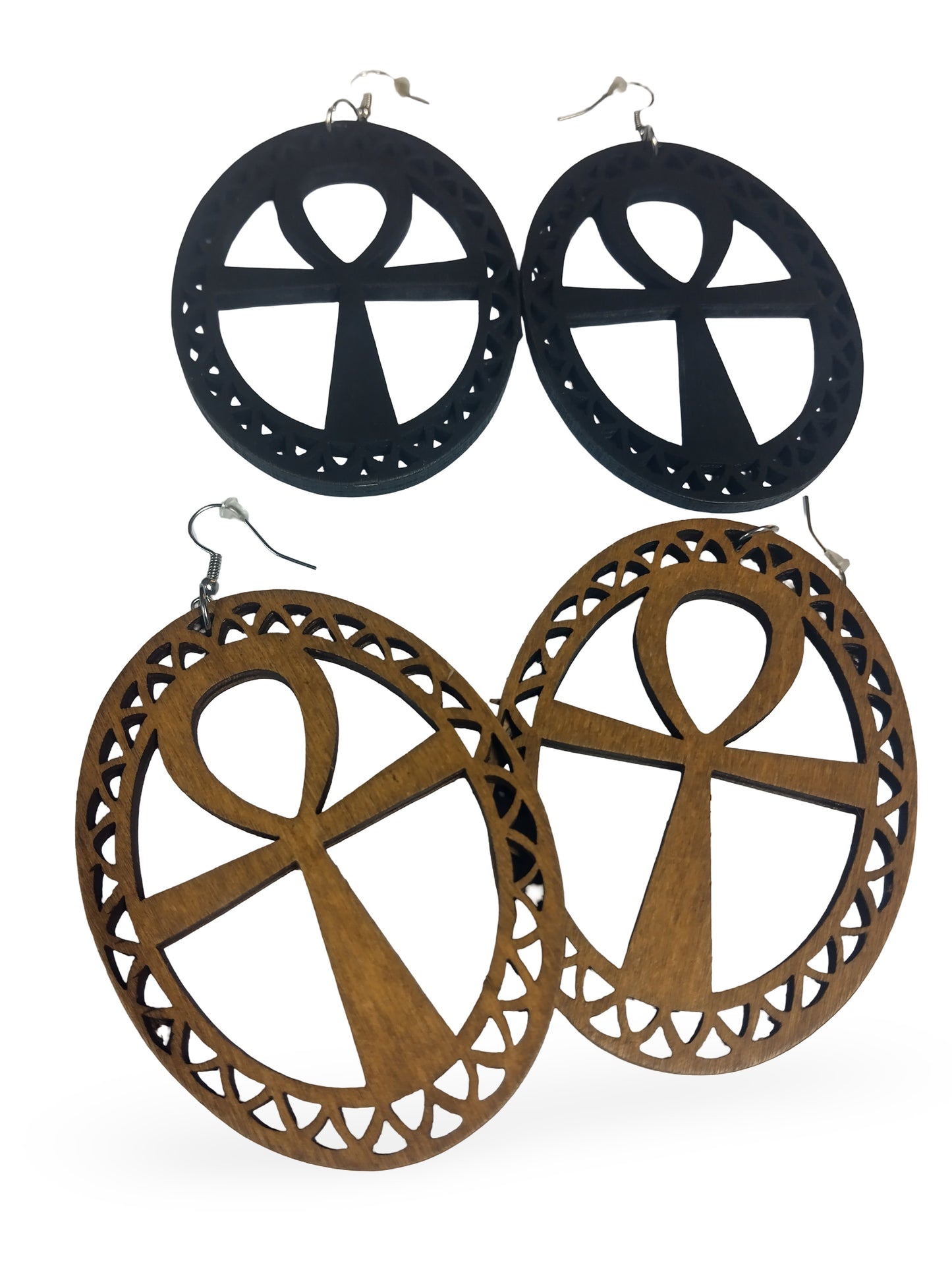 Large Wood ANKH Earrings - Afrocentric Earrings - Black - Brown - Black