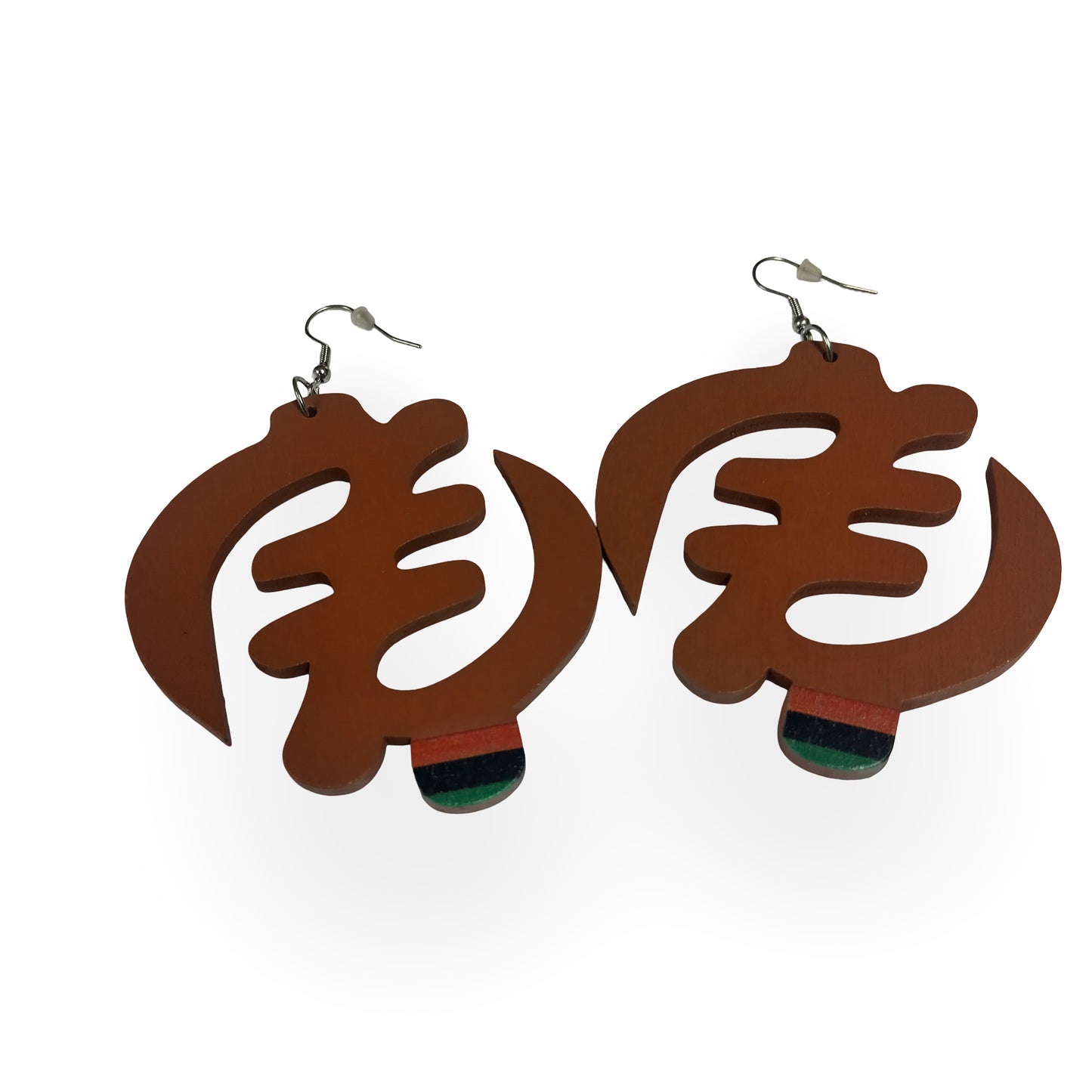 GYE NYAME Earrings W/ Red black and Green stripe - Black - Brown