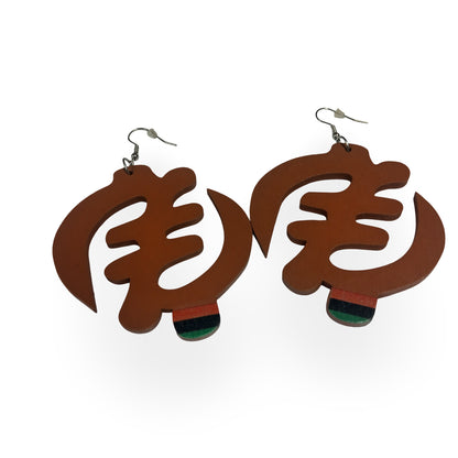 GYE NYAME Earrings W/ Red black and Green stripe - Black - Brown