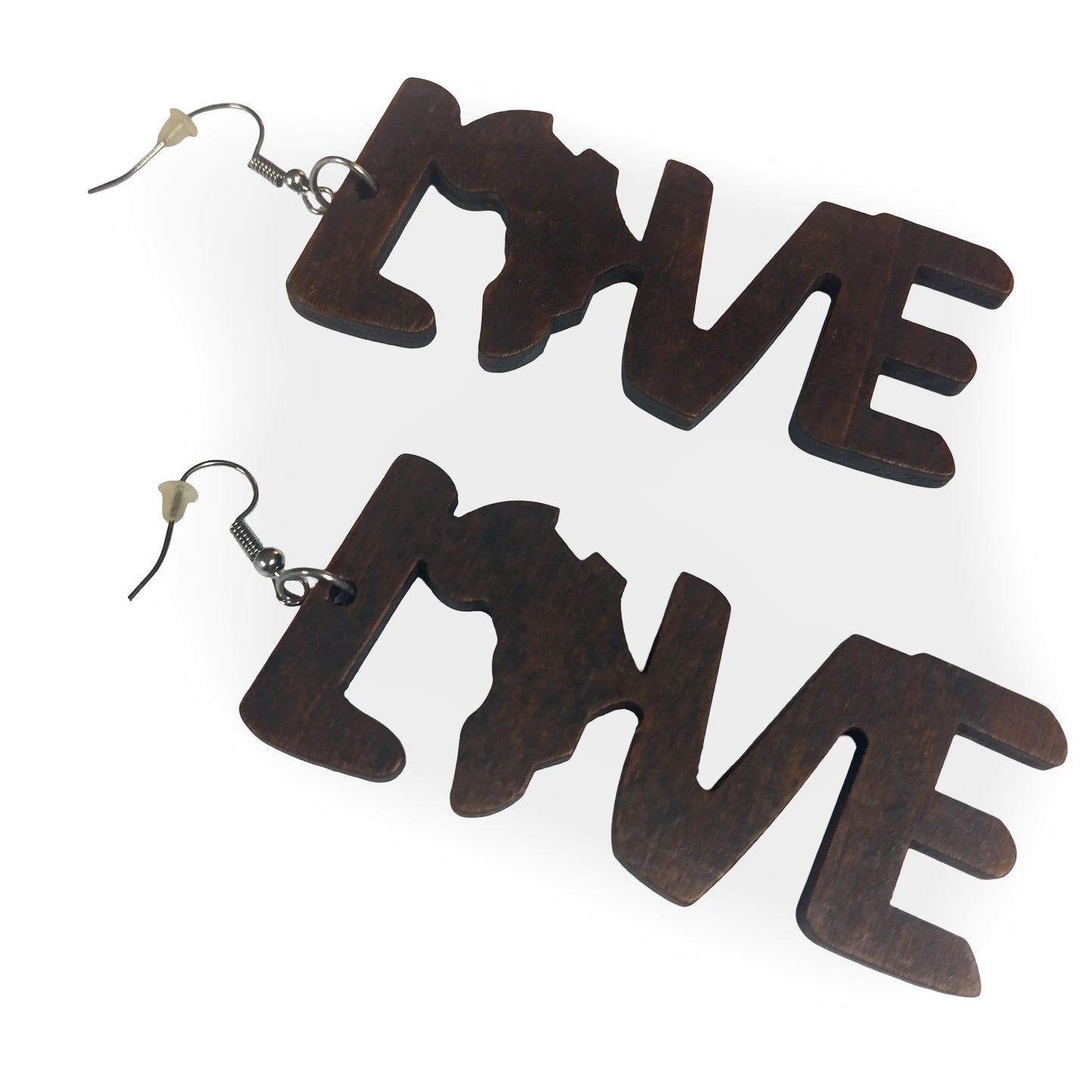 Dark Brown LOVE wooden earrings