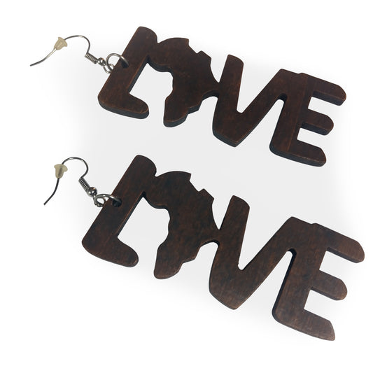 Dark Brown LOVE wooden earrings