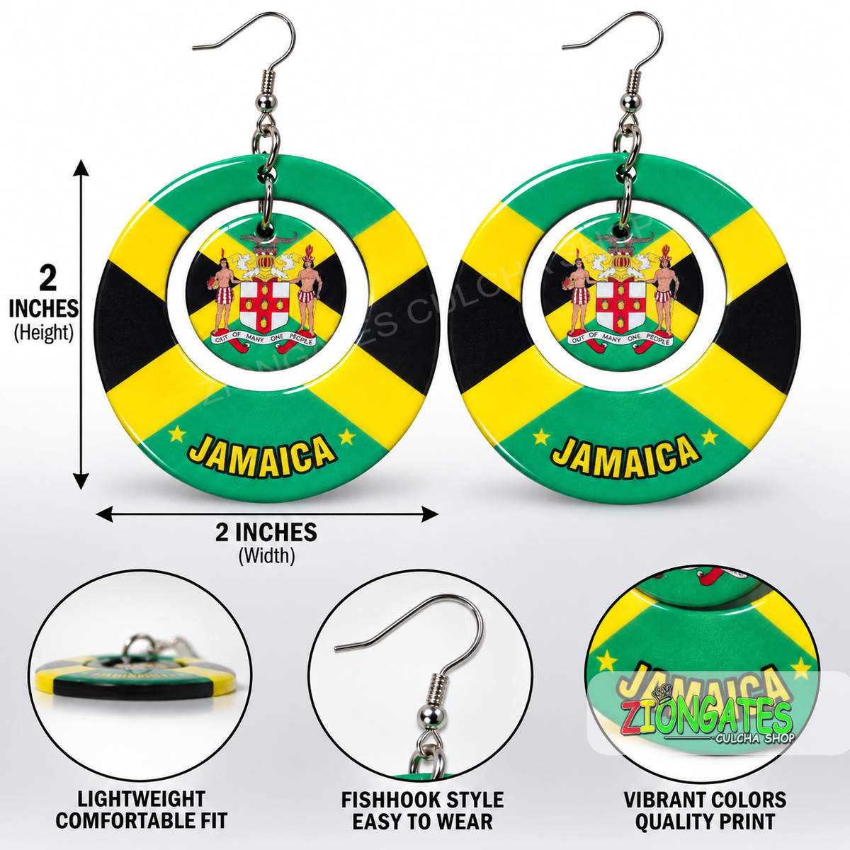 Jamaica Flag Earrings – 2-Inch Jamaican Statement Earrings