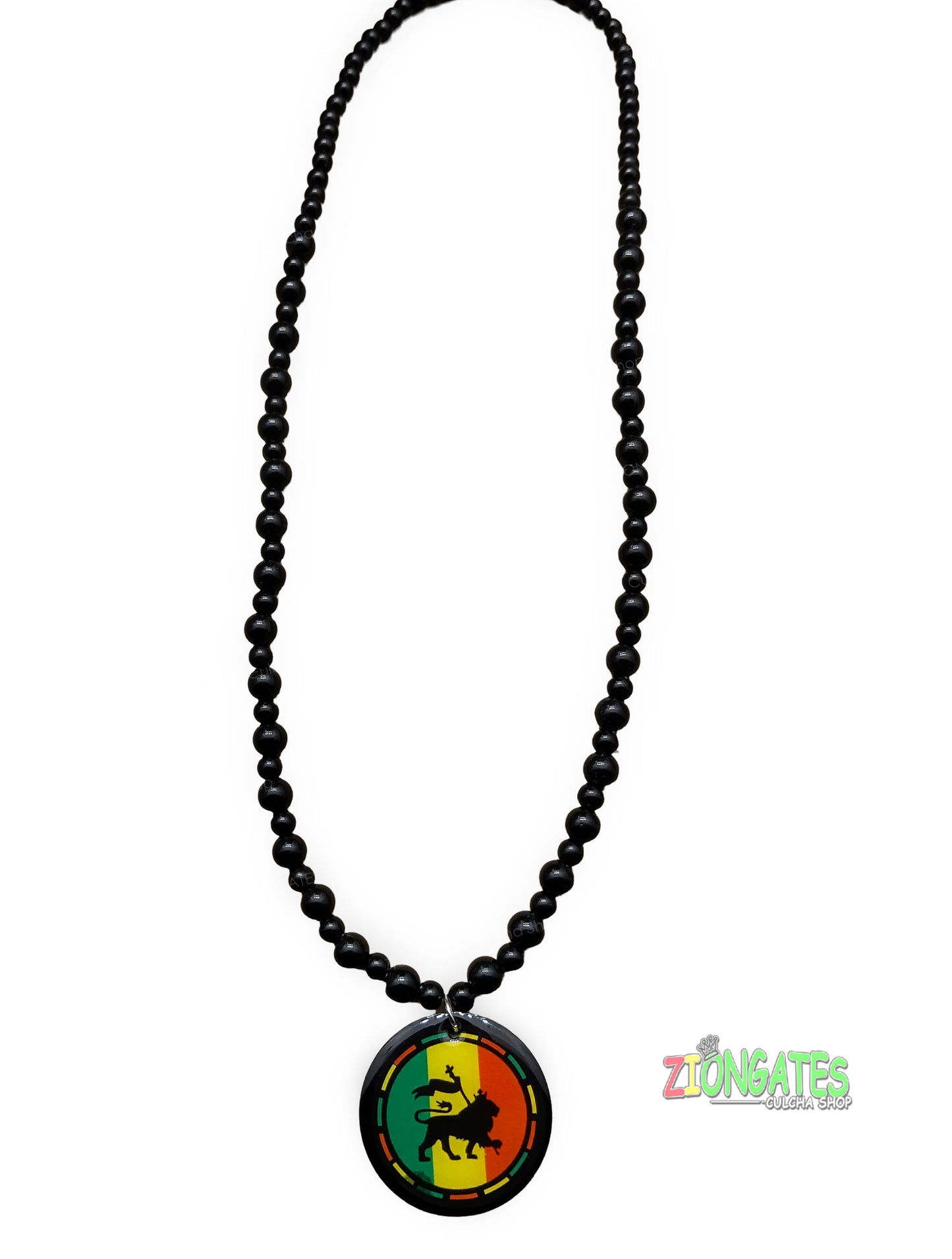 Lion of Judah Rasta Necklace with black beaded chain - LNE-15B