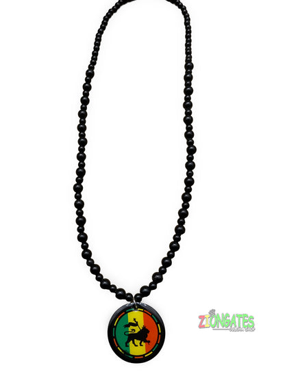 Lion of Judah Rasta Necklace with black beaded chain - LNE-15B