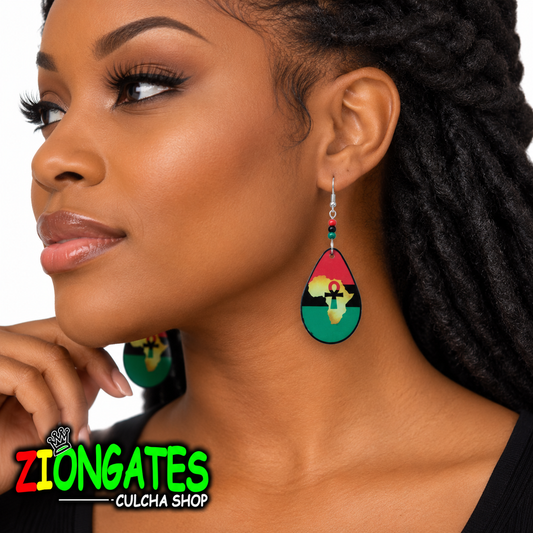 Pan-African Africa Map & Ankh Teardrop Dangle Earrings
