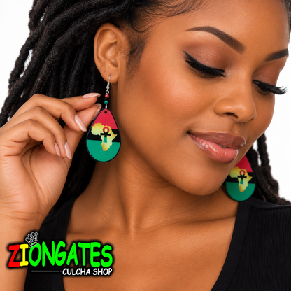 Pan-African Africa Map & Ankh Teardrop Dangle Earrings
