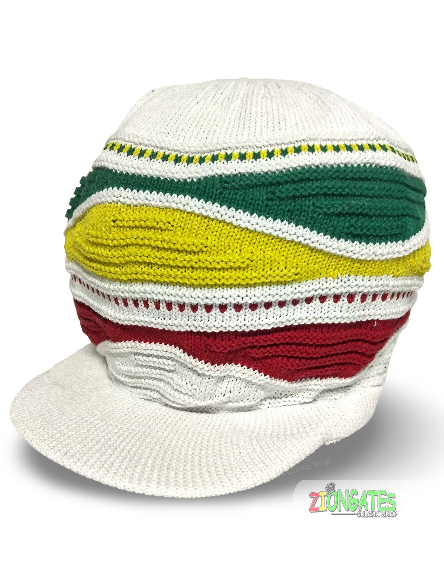 Medium White Rastafarian Crown AKA rasta hats tams dread locks cap RH059-2RYG