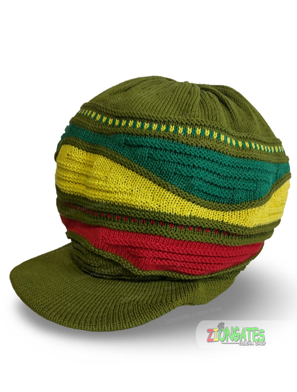 Medium Light Olive green Rasta Crown AKA Rasta Hats Tams Dread locks cap - RH059-5RYG