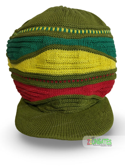 Medium Olive green Rasta Crown AKA Rasta Hats Tams Dread locks cap - RH059-5RYG