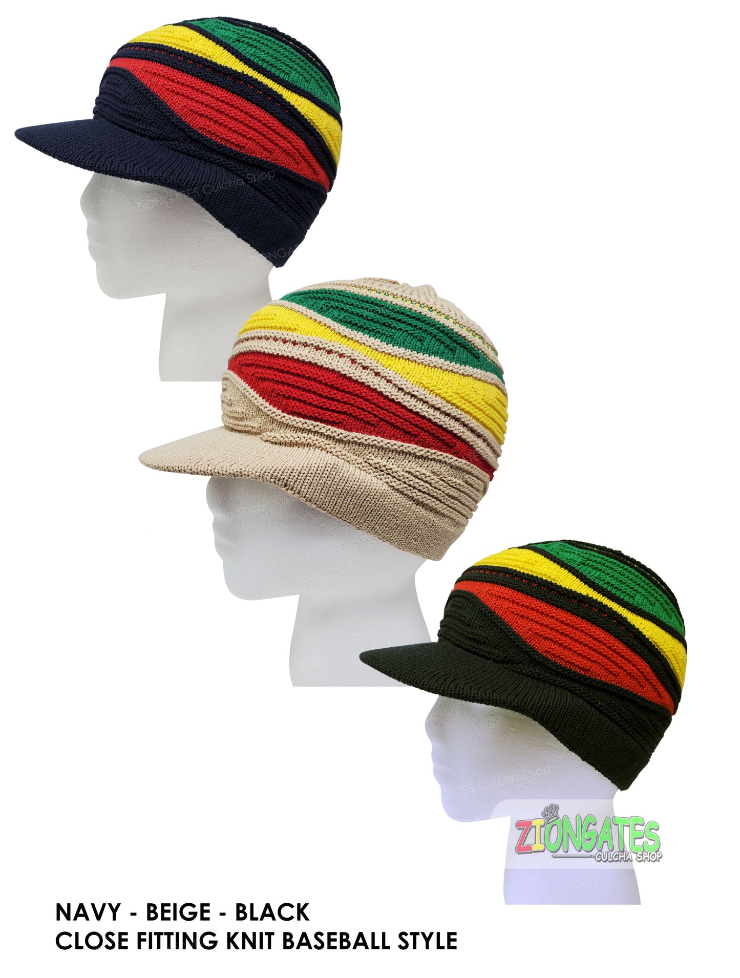 Black Baseball Style Rasta hats - dread locks cap - RH059-1BB