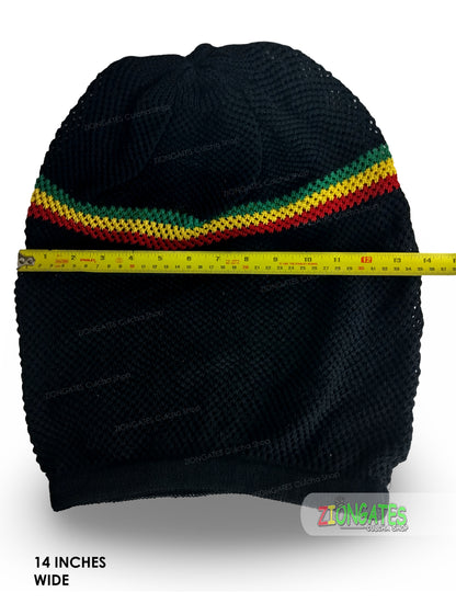 Black Mesh 2X Rastafarian Crown with red yellow green stripes - rasta hats tams dread locks cap - RH068