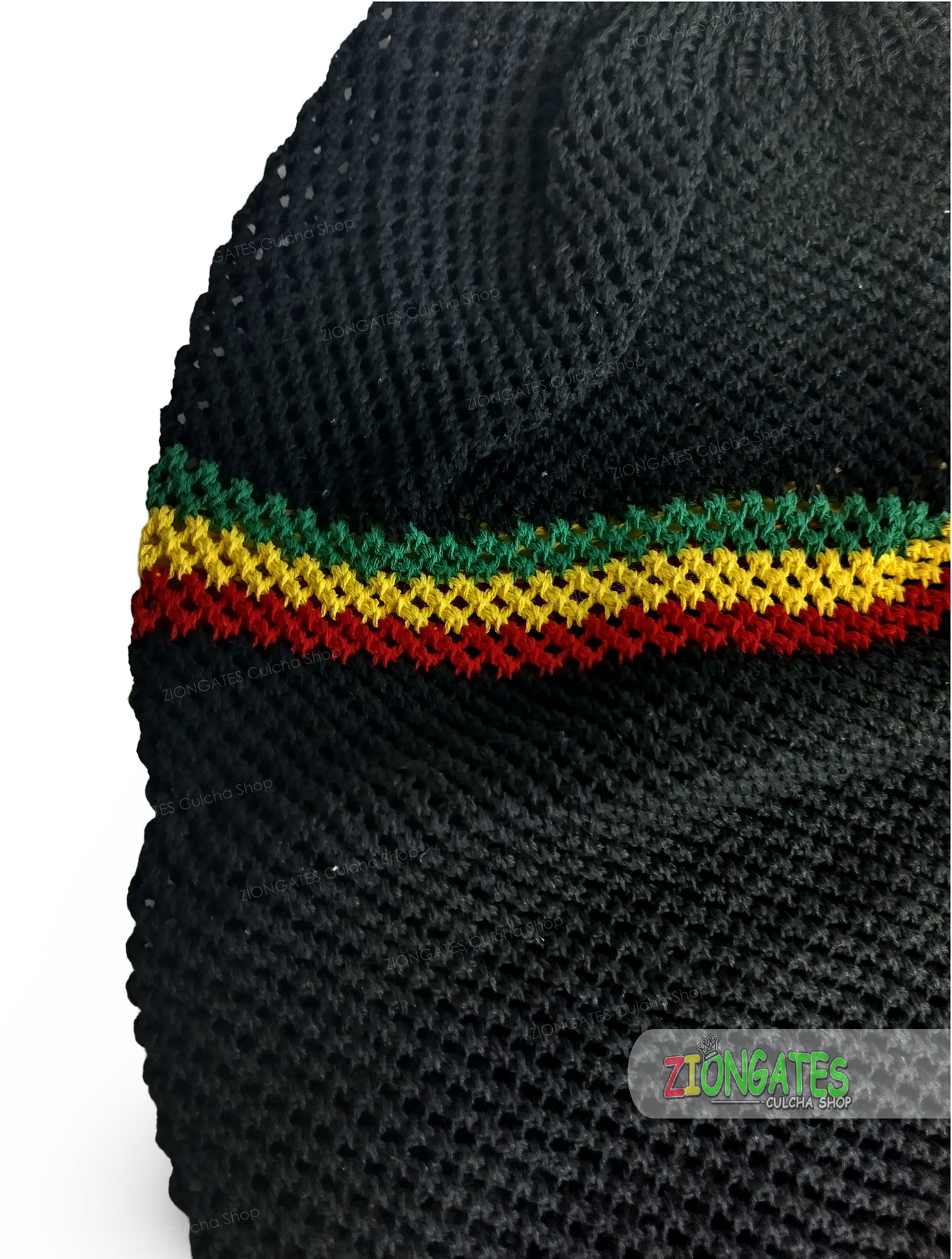 Black Mesh 2X Rastafarian Crown with red yellow green stripes - rasta hats tams dread locks cap - RH068