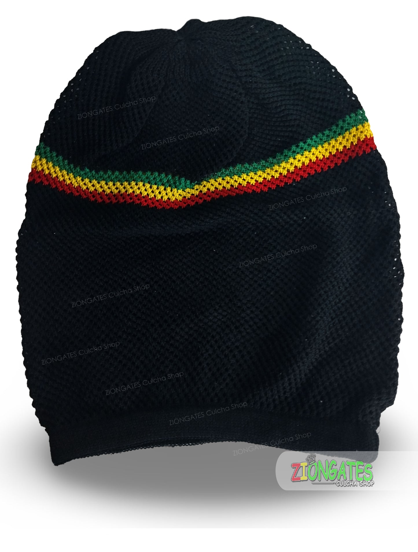 Black Mesh 2X Rastafarian Crown with red yellow green stripes - rasta hats tams dread locks cap - RH068