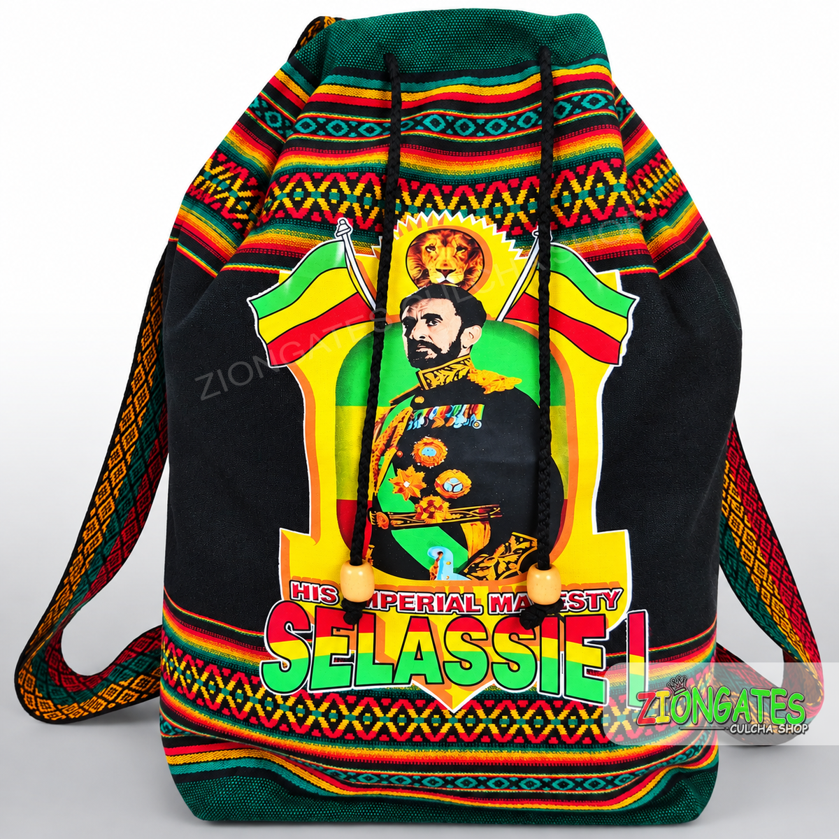 Haile Selassie I Rasta Backpack – Ethiopian Drawstring Bag