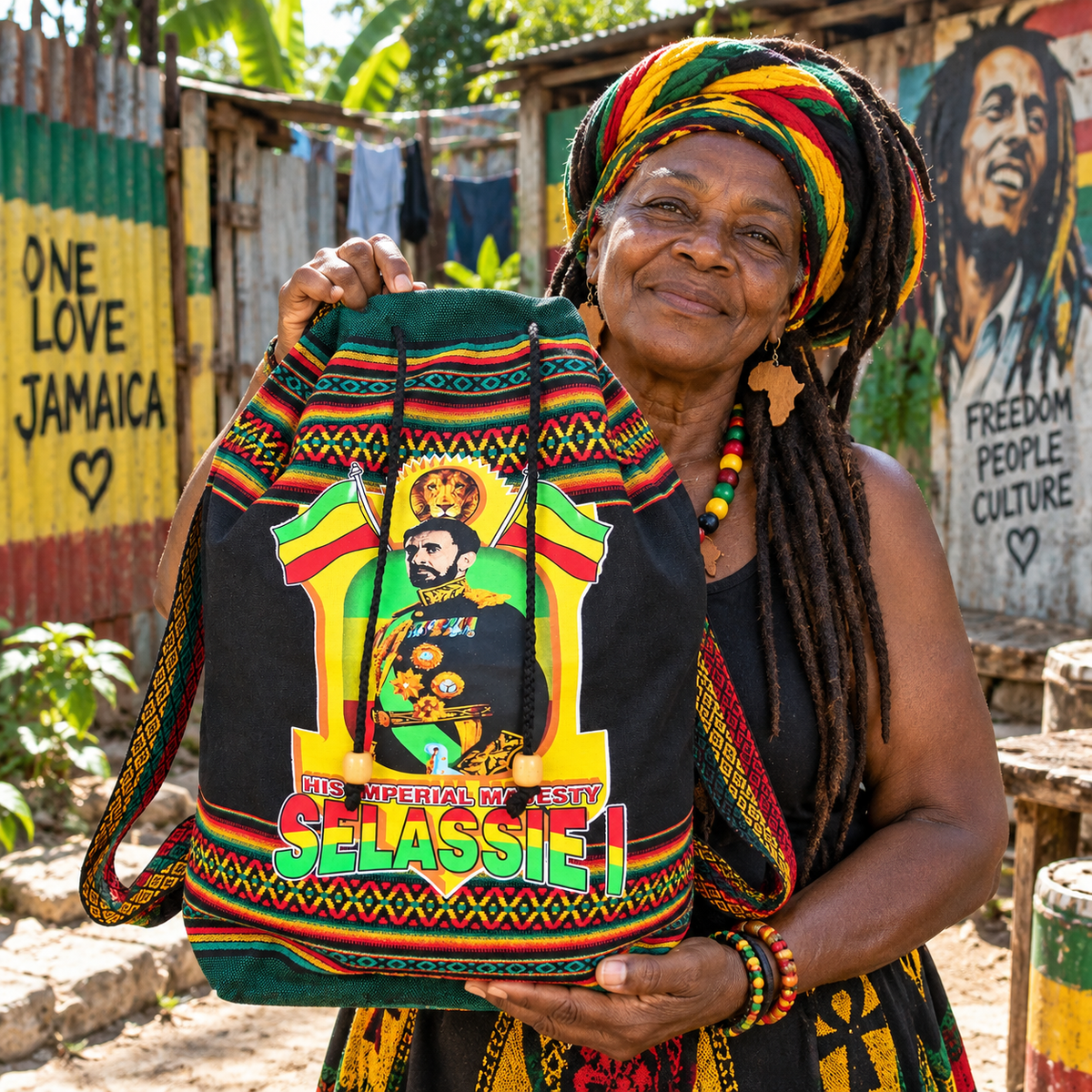Haile Selassie I Rasta Backpack – Ethiopian Drawstring Bag