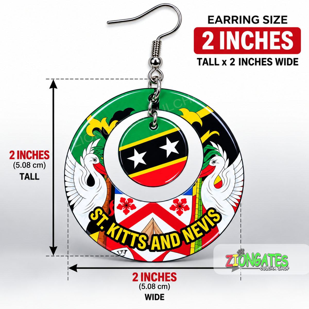 St. Kitts & Nevis Flag Earrings – 2-Inch Earrings