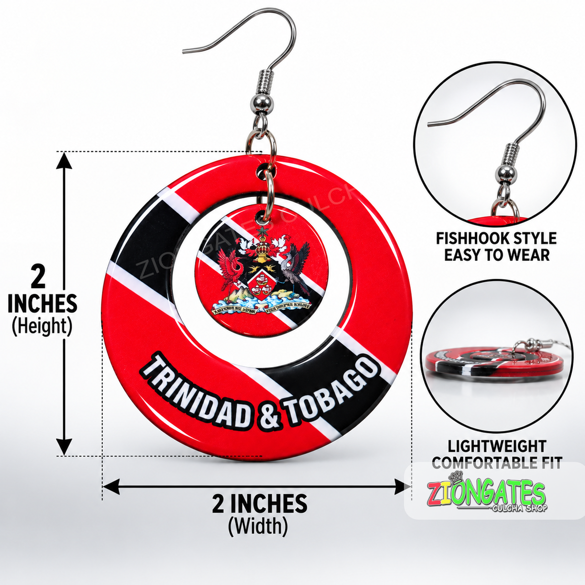 Trinidad & Tobago Flag Earrings – 2-Inch Statement Earrings