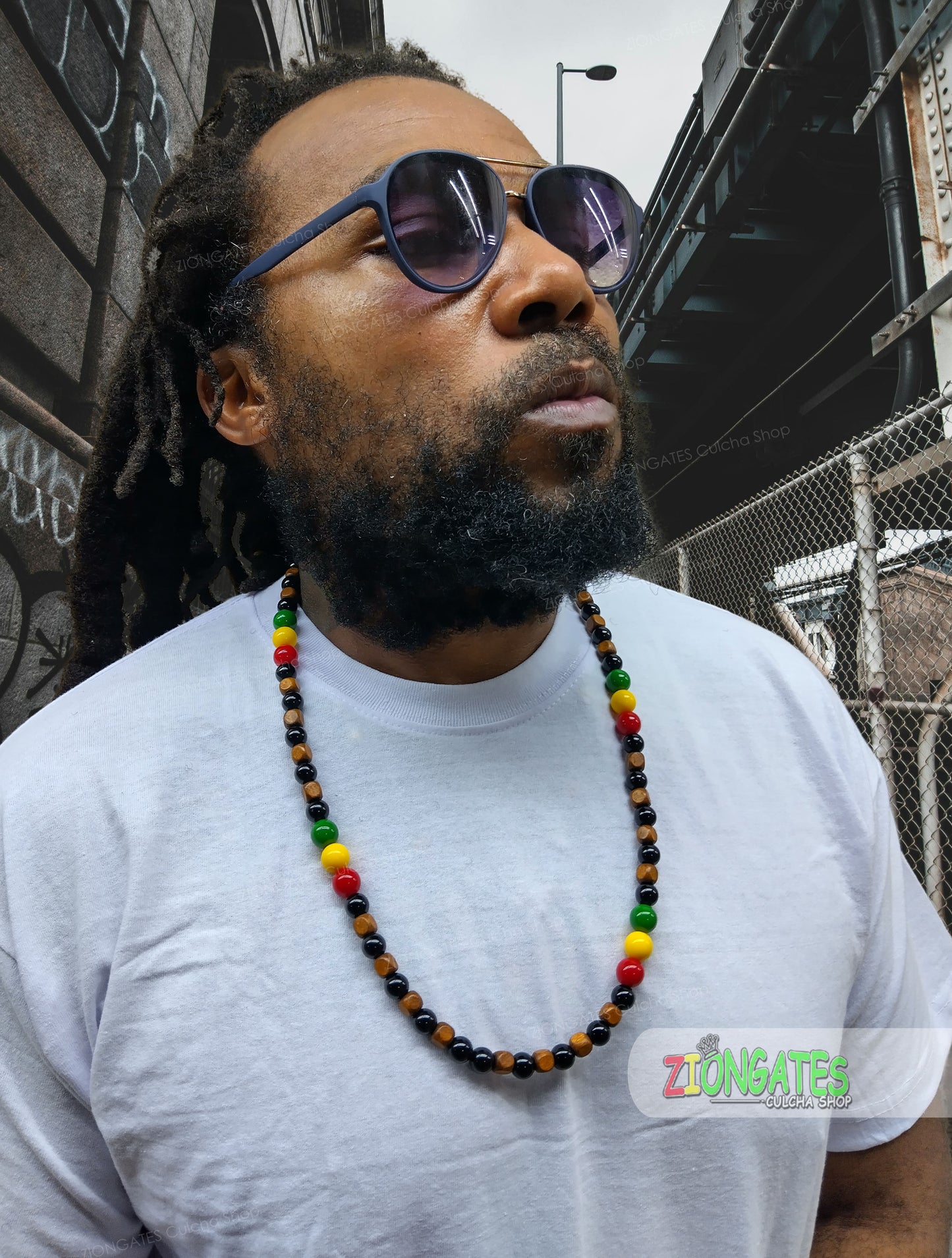 Wooden Beaded Necklace - Red Yellow and Green - Rasta