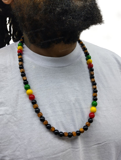 Wooden Beaded Necklace - Red Yellow and Green - Rasta