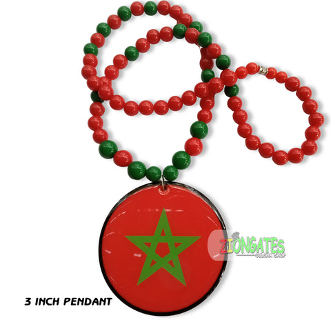 Red Moorish Flag Beaded Necklace - Moorish American - Morocco