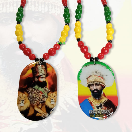 Haile Selassie Beaded Necklace - Rasta - Red Yellow and Green