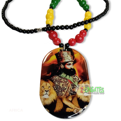 Haile Selassie Beaded Necklace - Rasta - Red Yellow and Green