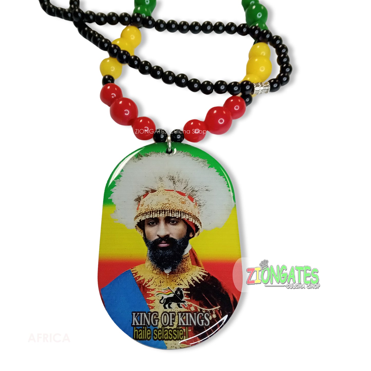 Haile Selassie Beaded Necklace - Rasta - Red Yellow and Green