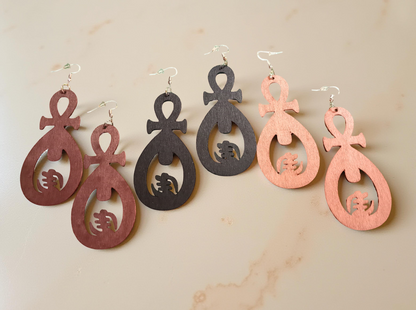 ANKH and Gye Nyame Earrings combined - Afrocentric Earrings - Black - Brown
