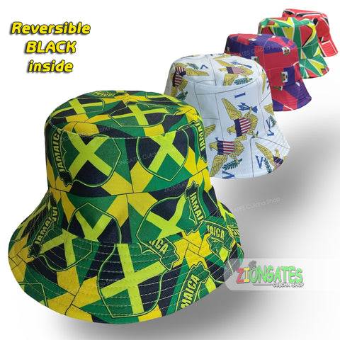 Caribbean Flag Bucket Hats - Jamaica Guyana Haiti Trinidad Virgin Islands - REVERSIBLE