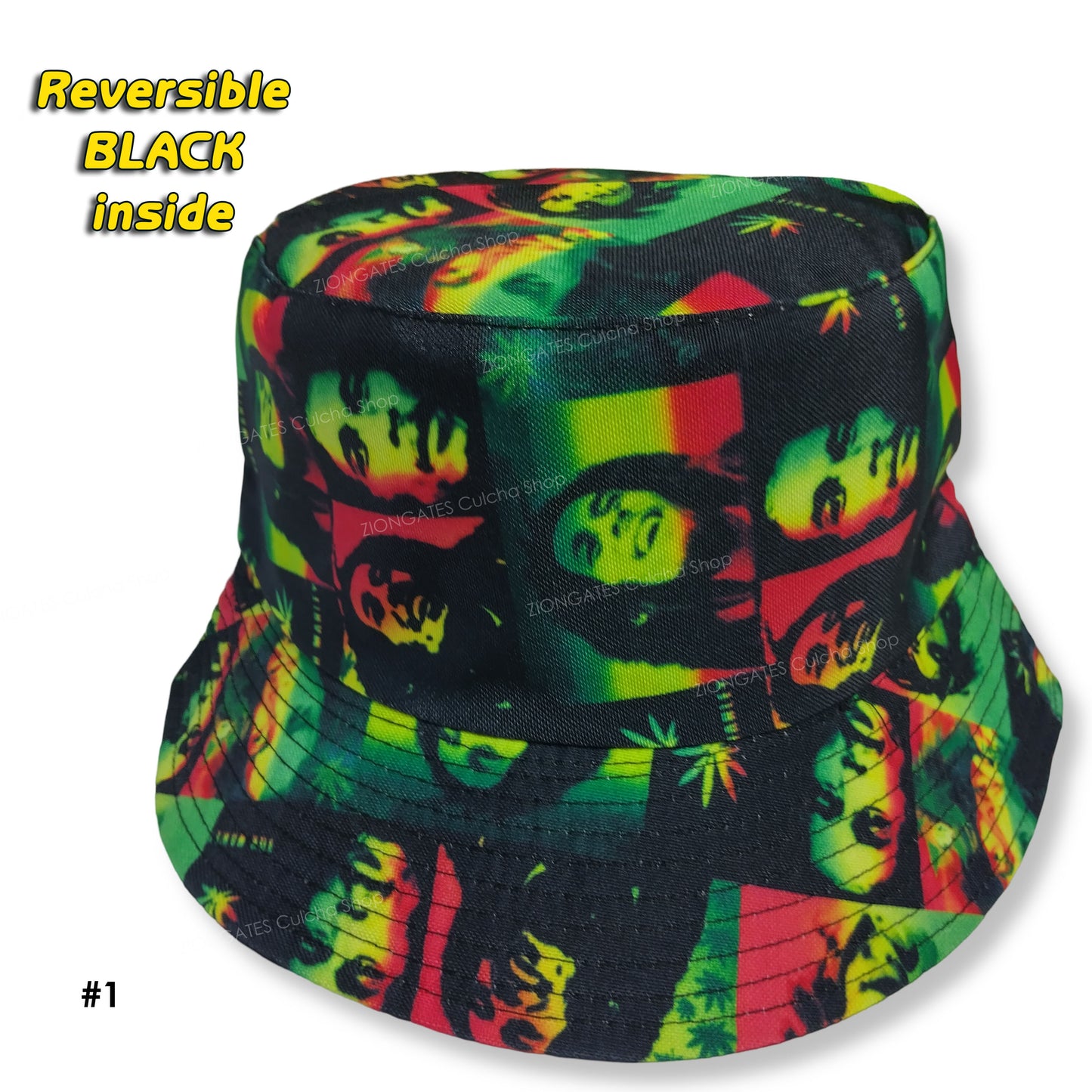 Bob Marley Bucket Hats - REVERSIBLE Black on inside