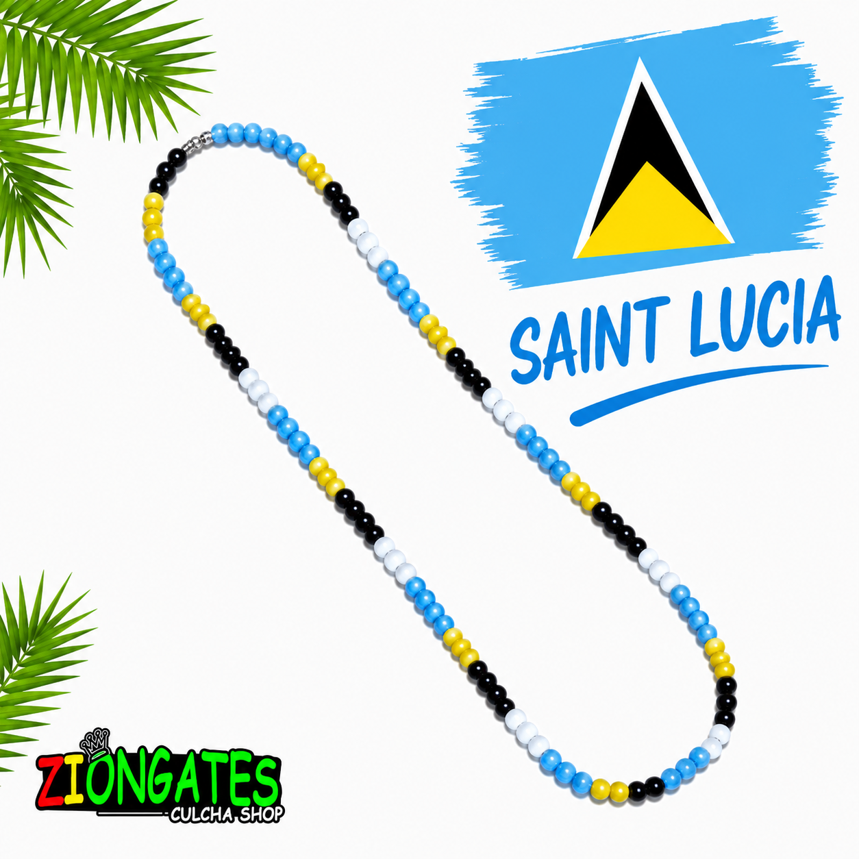 Caribbean Flag Beaded Necklace – St. Lucia, St. Kitts & Nevis, St. Vincent