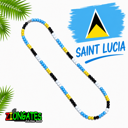 Caribbean Flag Beaded Necklace – St. Lucia, St. Kitts & Nevis, St. Vincent