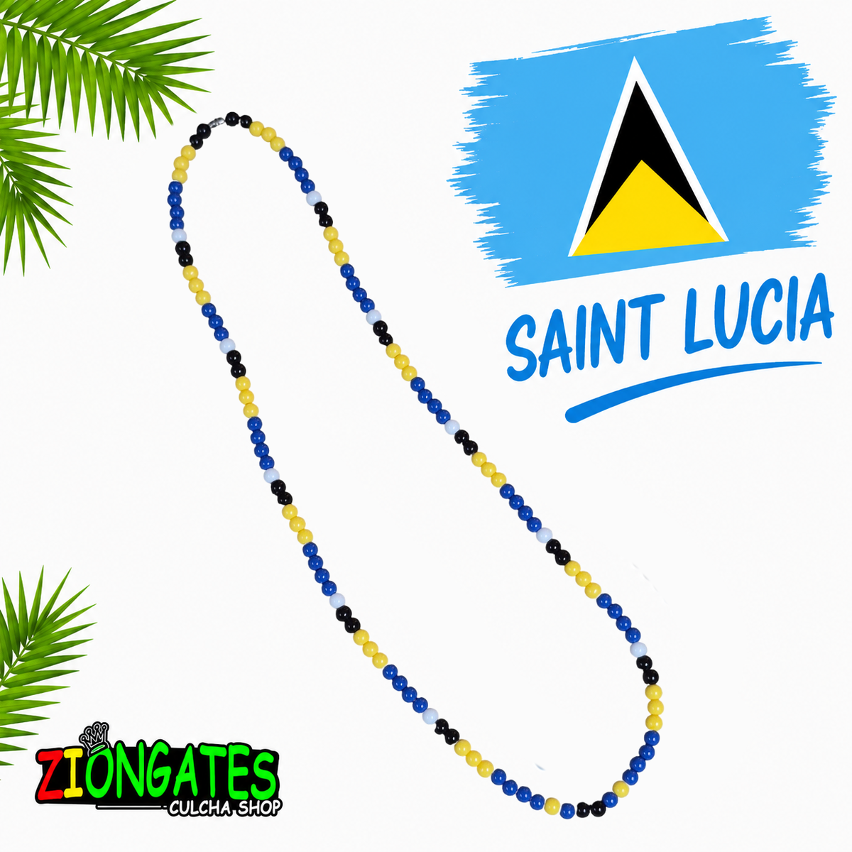 Caribbean Flag Beaded Necklace – St. Lucia, St. Kitts & Nevis, St. Vincent