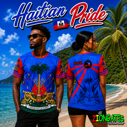 Haiti Heritage Coat of Arms Jersey – All-Over Print Haitian Tee - Carnival - j'ouvert - Flag Day