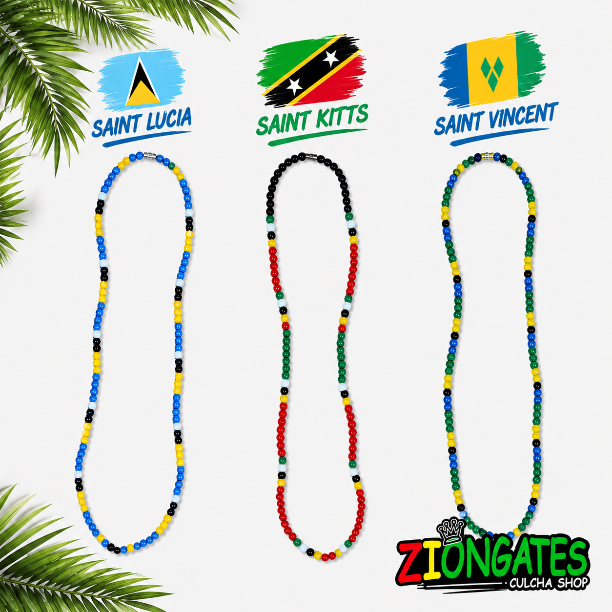 Caribbean Flag Beaded Necklace – St. Lucia, St. Kitts & Nevis, St. Vincent