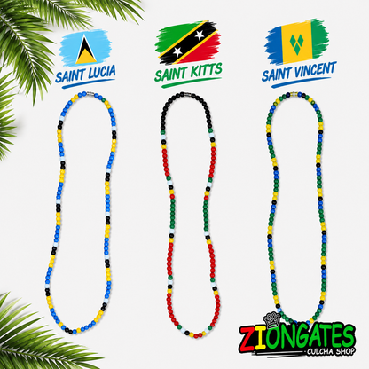 Caribbean Flag Beaded Necklace – St. Lucia, St. Kitts & Nevis, St. Vincent