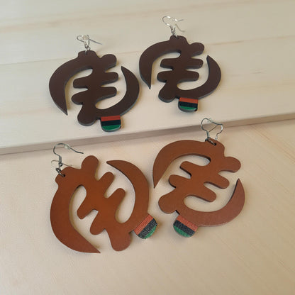 GYE NYAME Earrings W/ Red black and Green stripe - Black - Brown