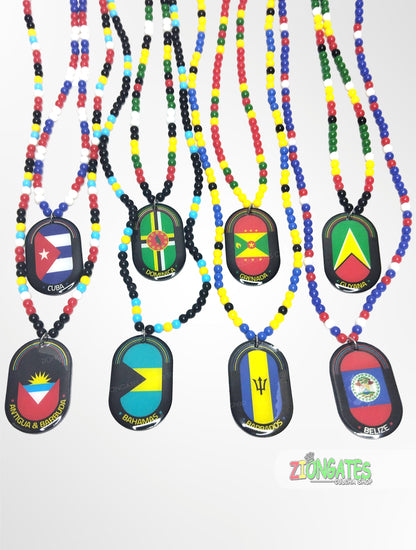 Caribbean flag beaded necklaces - Antigua - Barbados - Bahamas - Cuba - Dominica - Grenada - Guyana