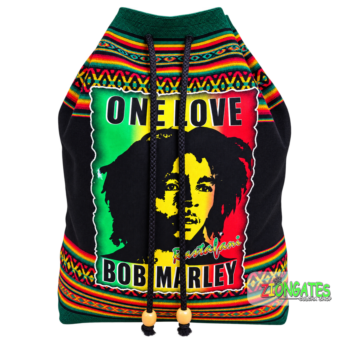 Bob Marley One Love Drawstring Backpack, Rasta Reggae Festival Bag