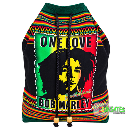 Bob Marley One Love Drawstring Backpack, Rasta Reggae Festival Bag