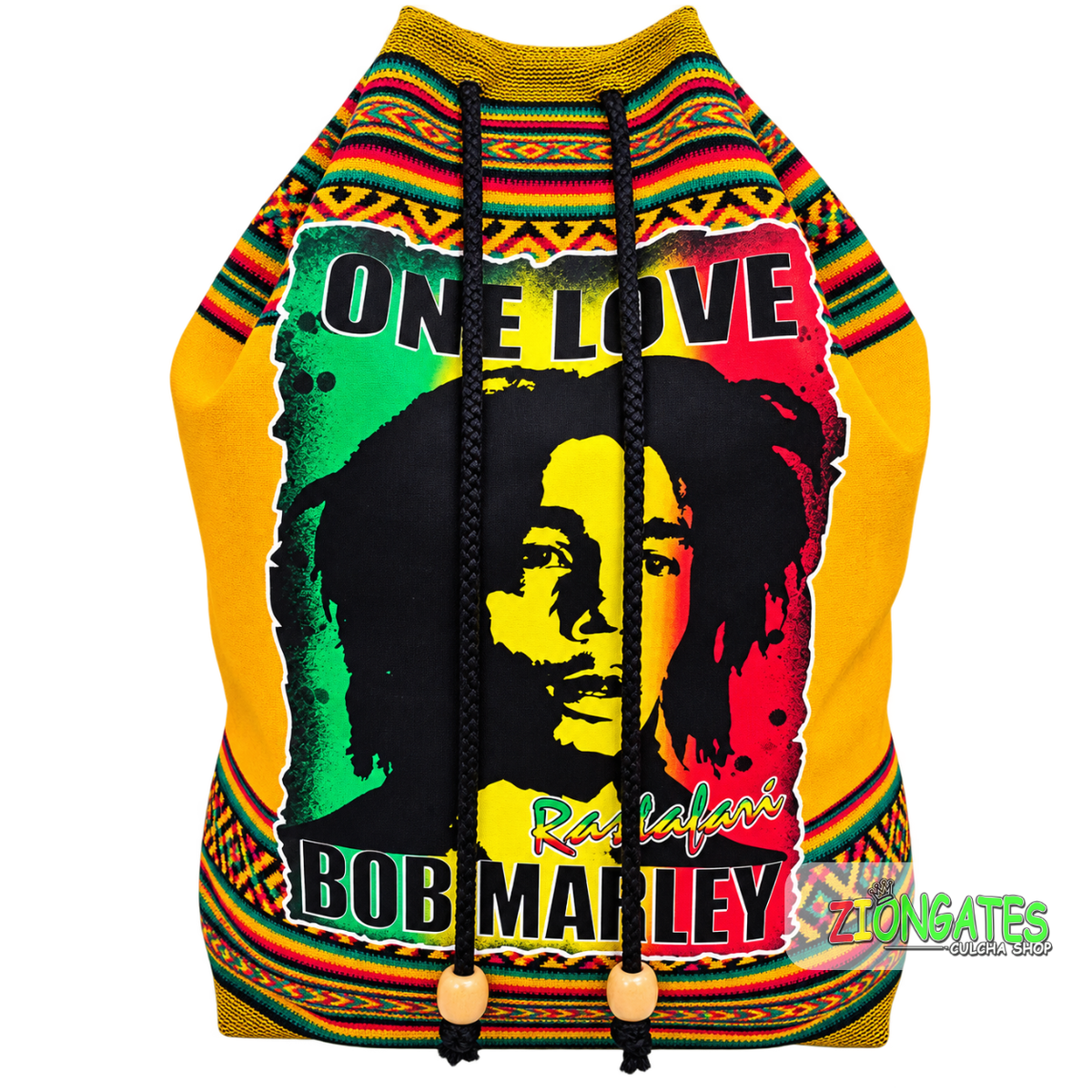 Bob Marley One Love Drawstring Backpack, Rasta Reggae Festival Bag