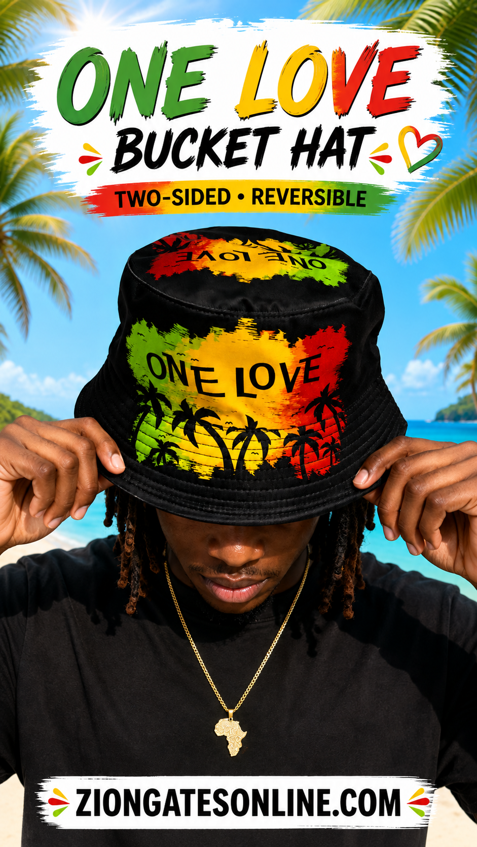 One Love Bucket Hats - REVERSIBLE Black on inside